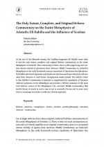 The Only Extant, Complete, and Original Hebrew Commentary on the Entire Metaphysics of Aristotle: Eli Habilio and the Influence